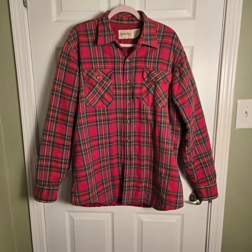 Vintage Lined Cotton Red Plaid Flannel Shacket Size XL Thrashed Grunge